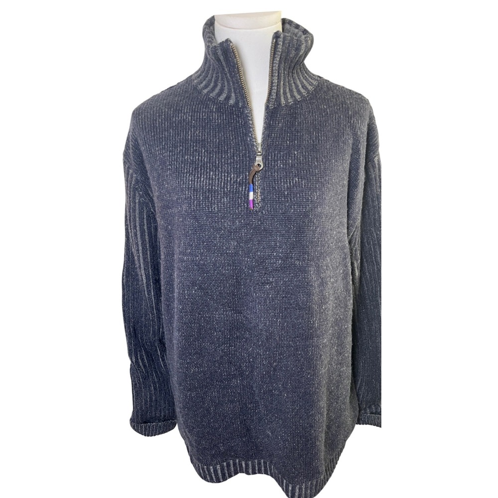 Heavyweight Merino Wool Quarter Zip Sweater Gray 32 Bar Blues‎ Cabincore XL